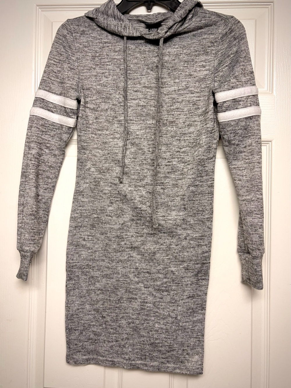 Y2K Rue21 Gray Hooded Knit Sweater Dress with White Arm Stripes